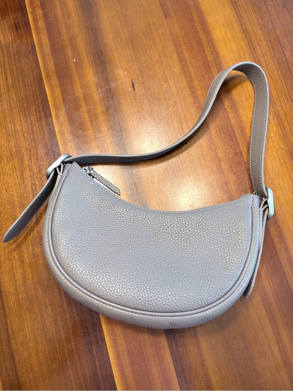 Quince Pebbled Leather Crescent Shoulder Bag in Light Taupe - Picture 3 of 6
